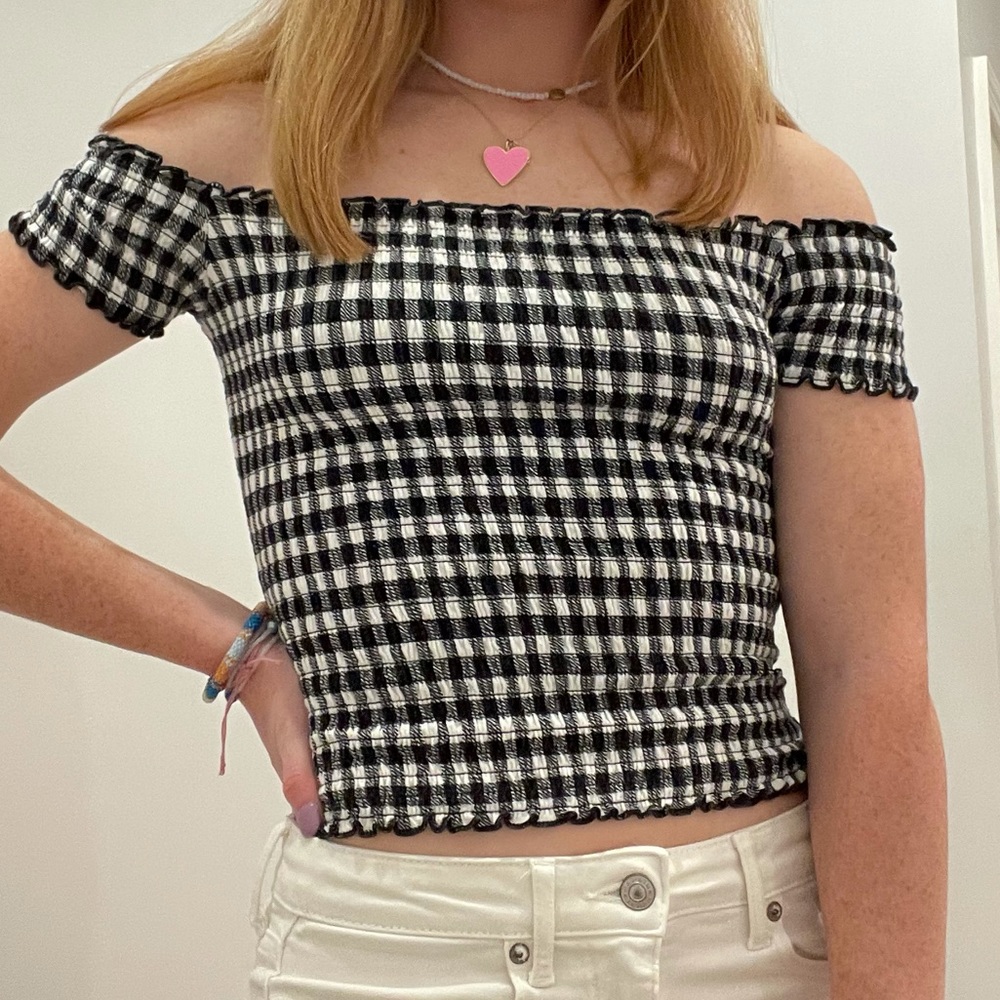 Cropped Gingham Off the Shoulder Top